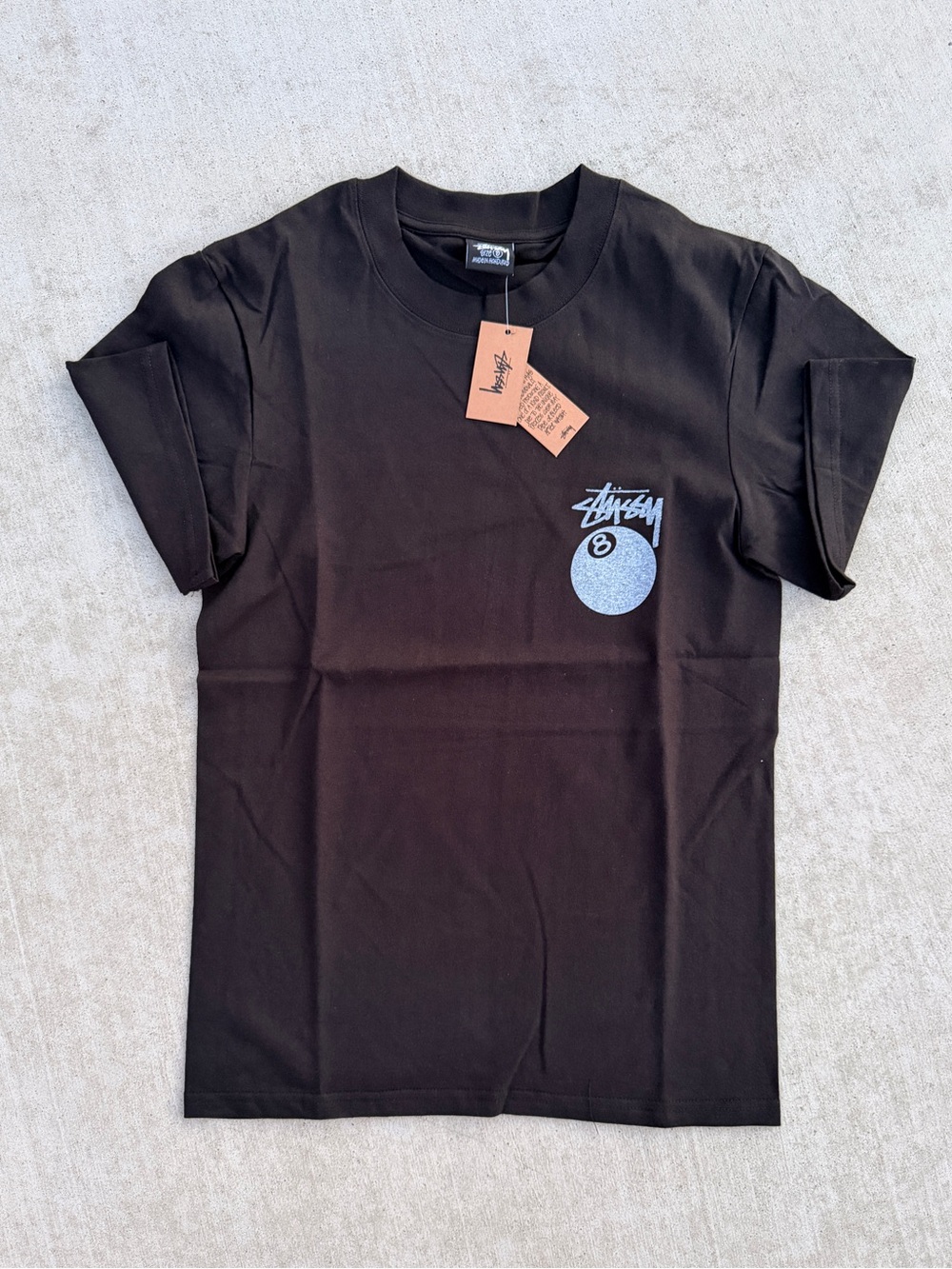 Stussy Black T-Shirt with Gray Graphic 8-Ball